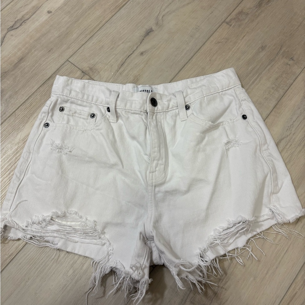Pistola White Distressed Denim Shorts